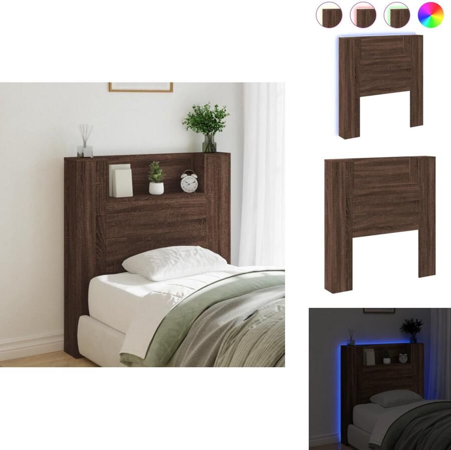 VidaXL Hoofdbordkast Hoofdbordkasten Hoofdbord Kast Hoofdbord Kast Bed Hoofdbordkast met LED-verlichting 100x16 5x103 5 cm bruin eiken