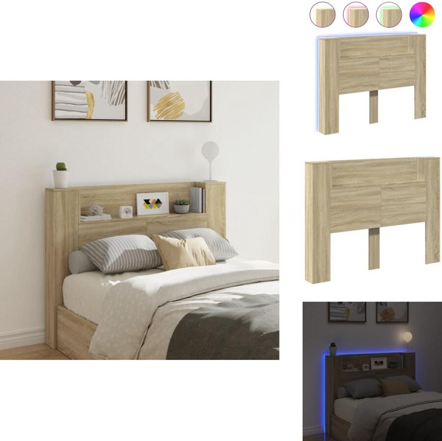 VidaXL Hoofdbordkast Hoofdbordkasten Hoofdbord Kast Hoofdbord Kast Bed Hoofdbordkast met LED 140x16 5x103 5 cm sonoma eikenkleurig