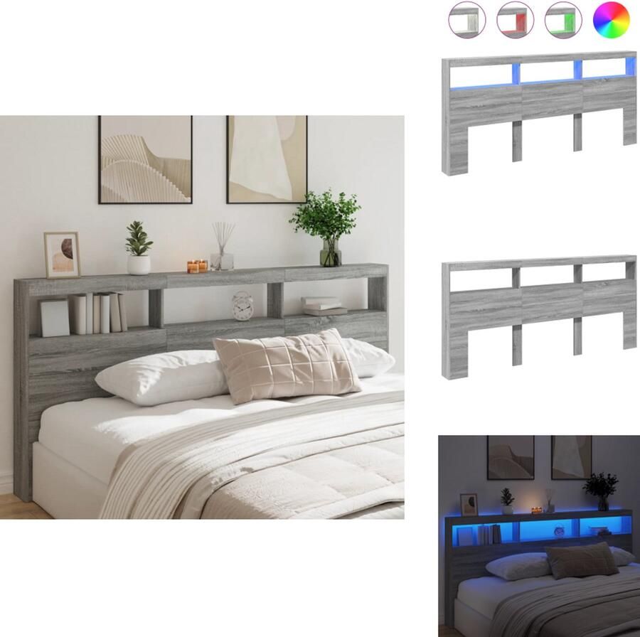 VidaXL Hoofdbordkast Hoofdbordkasten Hoofdbord Kast Hoofdbord Kast Bed Hoofdbordkast met LED-verlichting 220x17x102 cm grijs sonoma