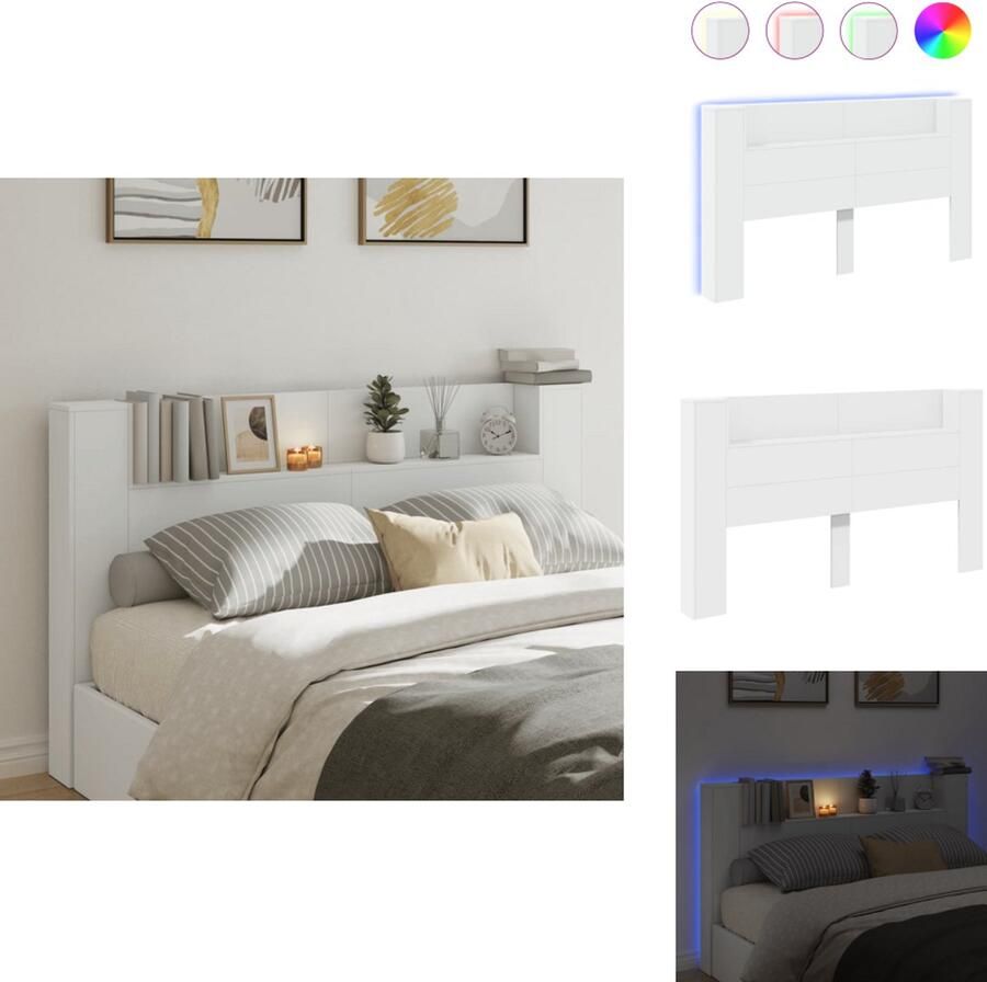 VidaXL Hoofdbordkast Hoofdbordkasten Hoofdbord Kast Hoofdbord Kast Bed Hoofdbordkast met LED-verlichting 180x16 5x103 5 cm wit