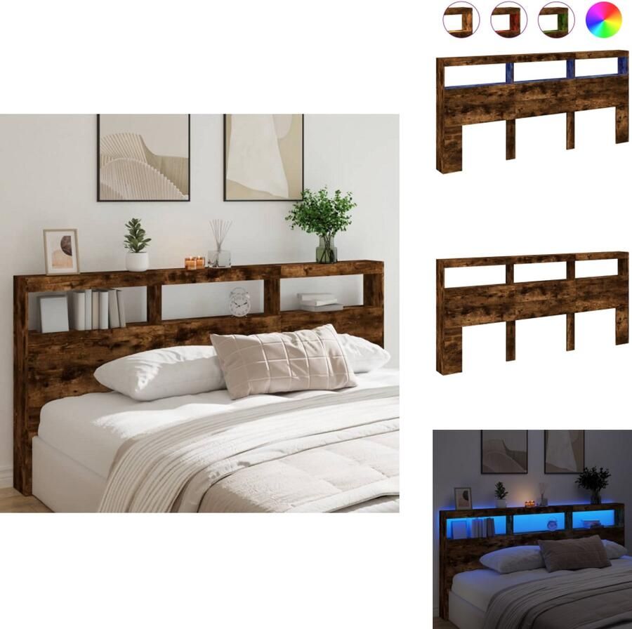 VidaXL Hoofdbordkast Hoofdbordkasten Hoofdbord Kast Hoofdbord Kast Bed Hoofdbordkast met LED-verlichting 220x17x102 cm gerookt eiken