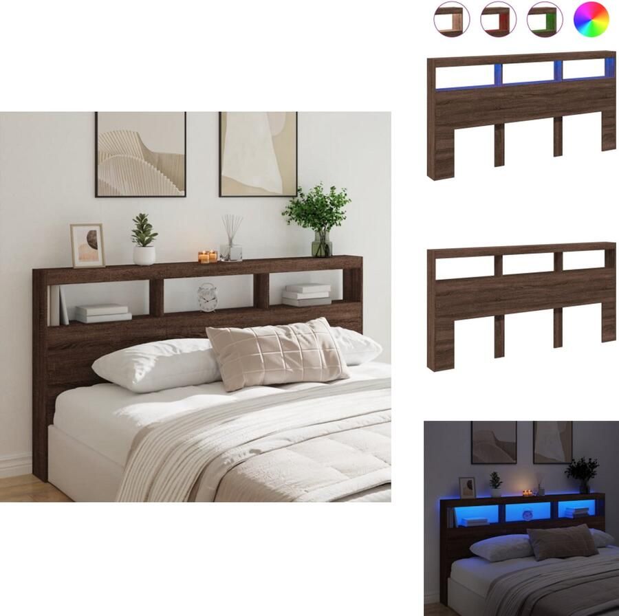 VidaXL Hoofdbordkast Hoofdbordkasten Hoofdbord Kast Hoofdbord Kast Bed Hoofdbordkast met LED-verlichting 200x17x102 cm bruin eiken