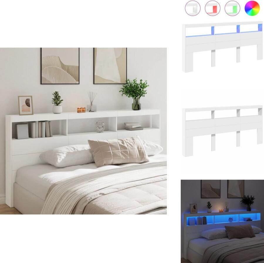 VidaXL Hoofdbordkast Hoofdbordkasten Hoofdbord Kast Hoofdbord Kast Bed Hoofdbordkast met LED-verlichting 220x17x102 cm wit
