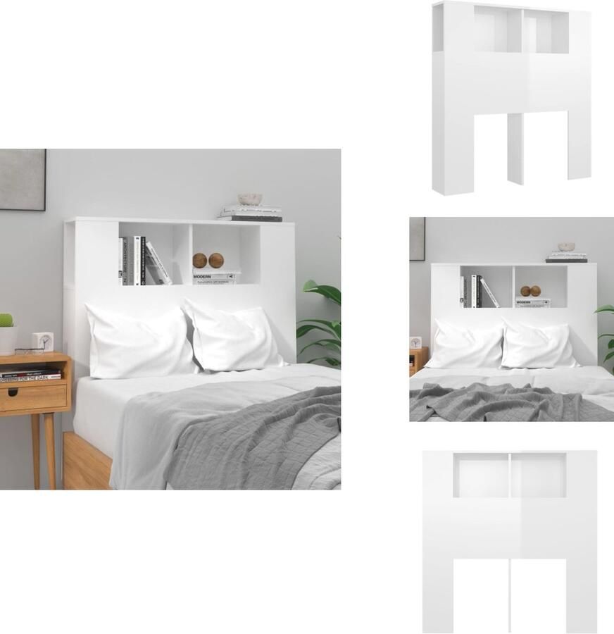 VidaXL Hoofdbordkast Hoofdbordkasten Hoofdeindekast Hoofdbord Kast Hoofdbordkast 100x18-5x104-5 cm hoogglans wit - Foto 2