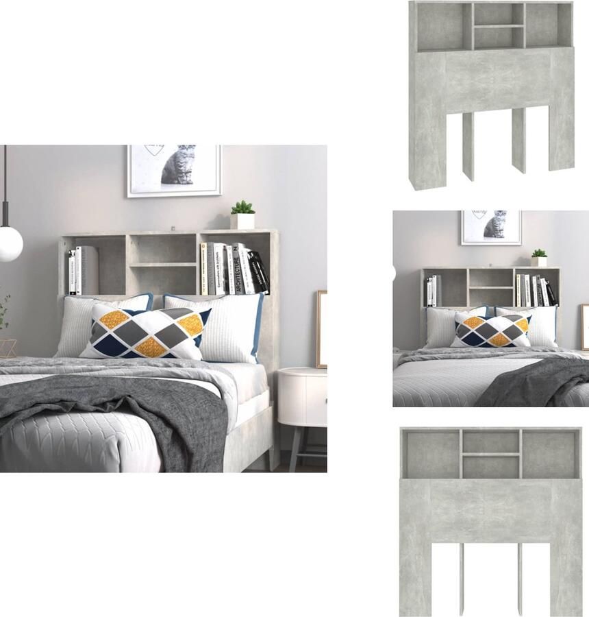 VidaXL Hoofdbordkast Hoofdbordkasten Hoofdeindekast Hoofdbord Kast Hoofdbordkast 100x19x103 5 cm betongrijs - Foto 2