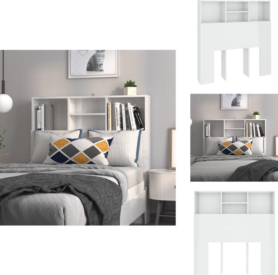 VidaXL Hoofdbordkast Hoofdbordkasten Hoofdeindekast Hoofdbord Kast Hoofdbordkast 100x19x103 5 cm hoogglans wit