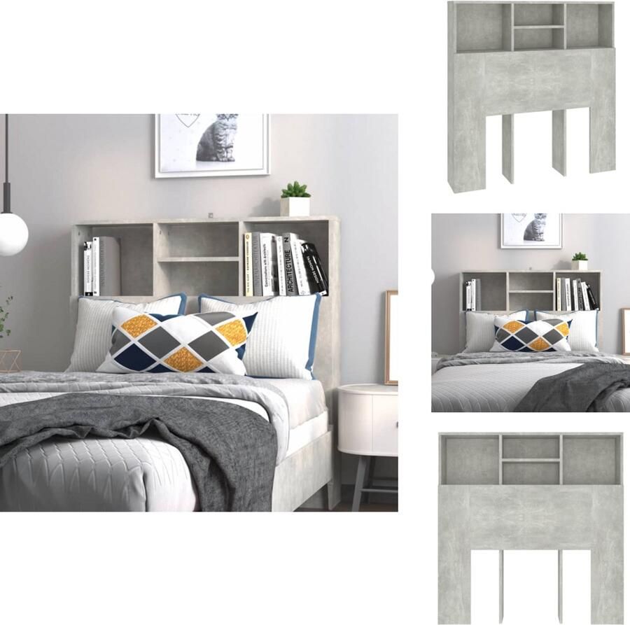 VidaXL Hoofdbordkast Hoofdbordkasten Hoofdeindekast Hoofdbord Kast Hoofdbordkast 100x19x103 5 cm betongrijs