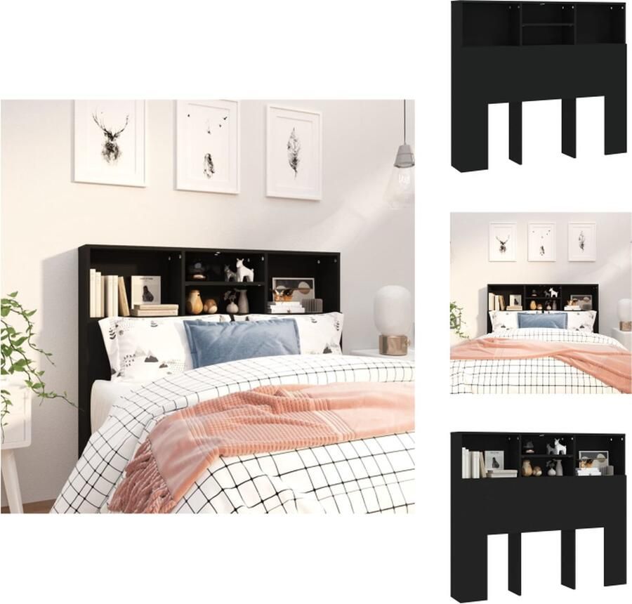 VidaXL Hoofdbordkast Hoofdbordkasten Hoofdeindekast Hoofdbord Kast Hoofdbordkast 120x19x103 5 cm zwart - Foto 2