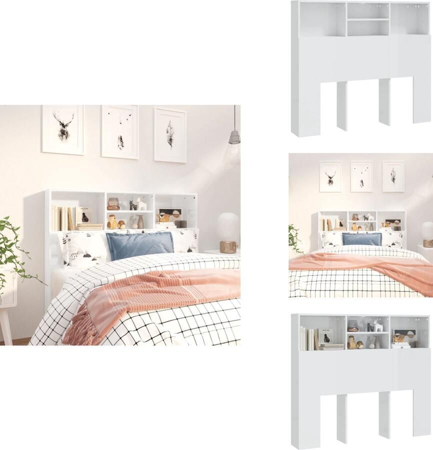VidaXL Hoofdbordkast Hoofdbordkasten Hoofdeindekast Hoofdbord Kast Hoofdbordkast 120x19x103 5 cm hoogglans wit