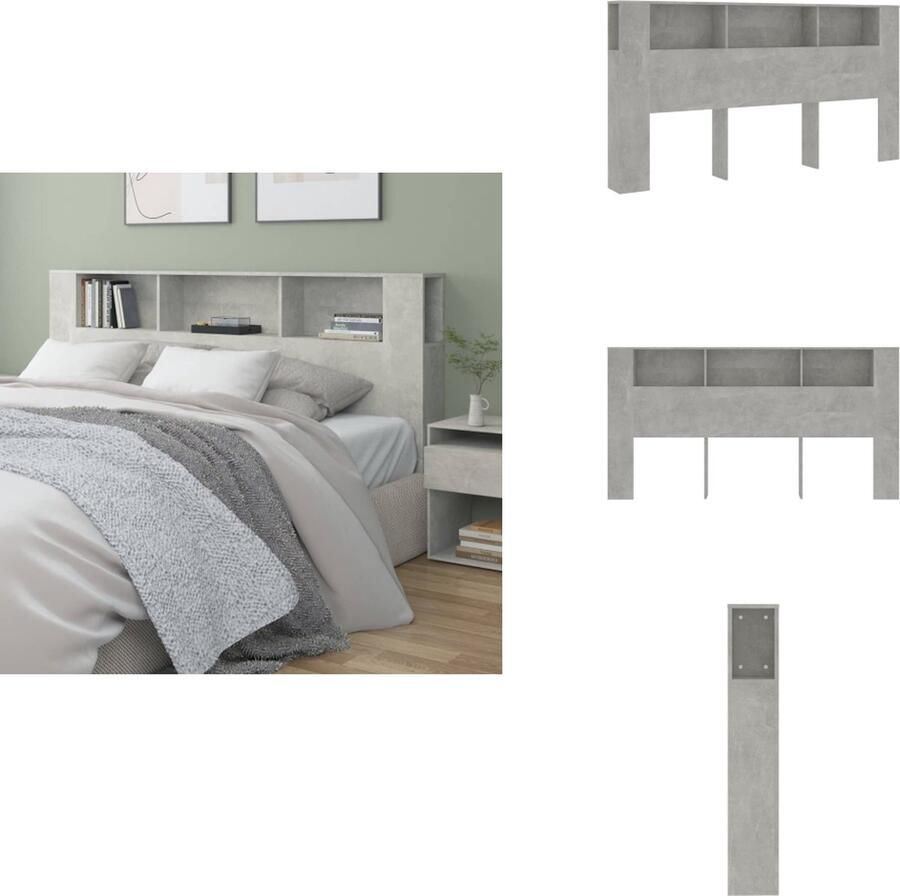 VidaXL Hoofdbordkast Hoofdbordkasten Hoofdeindekast Hoofdbord Kast Hoofdbordkast 200x18-5x104-5 cm betongrijs - Foto 2