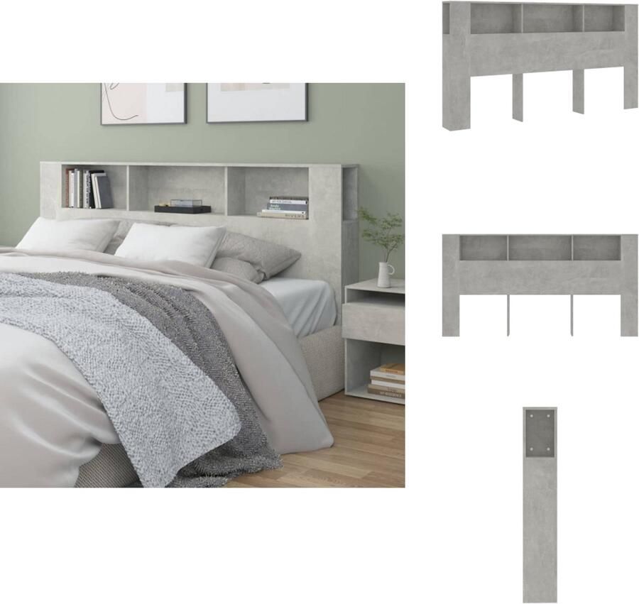 VidaXL Hoofdbordkast Hoofdbordkasten Hoofdeindekast Hoofdbord Kast Hoofdbordkast 200x18-5x104-5 cm betongrijs