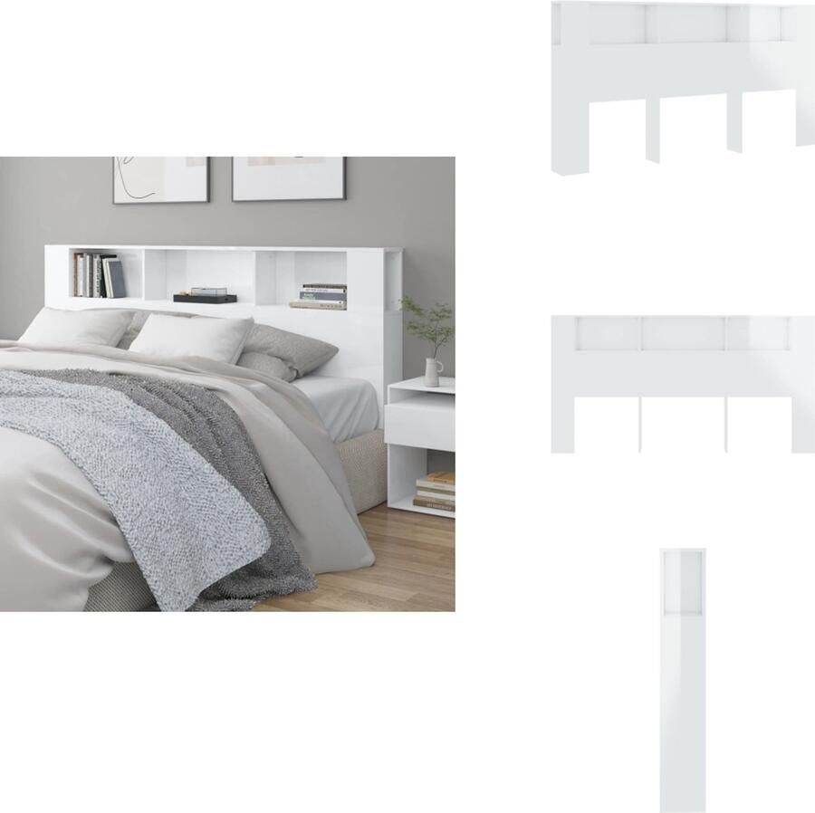 VidaXL Hoofdbordkast Hoofdbordkasten Hoofdeindekast Hoofdbord Kast Hoofdbordkast 200x18 5x104 5 cm hoogglans wit