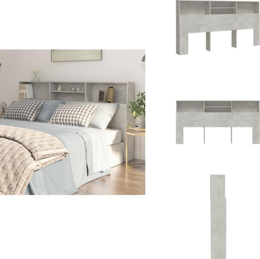 VidaXL Hoofdbordkast Hoofdbordkasten Hoofdeindekast Hoofdbord Kast Hoofdbordkast 200x19x103 5 cm betongrijs - Foto 2