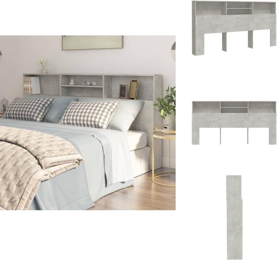 VidaXL Hoofdbordkast Hoofdbordkasten Hoofdeindekast Hoofdbord Kast Hoofdbordkast 200x19x103 5 cm betongrijs