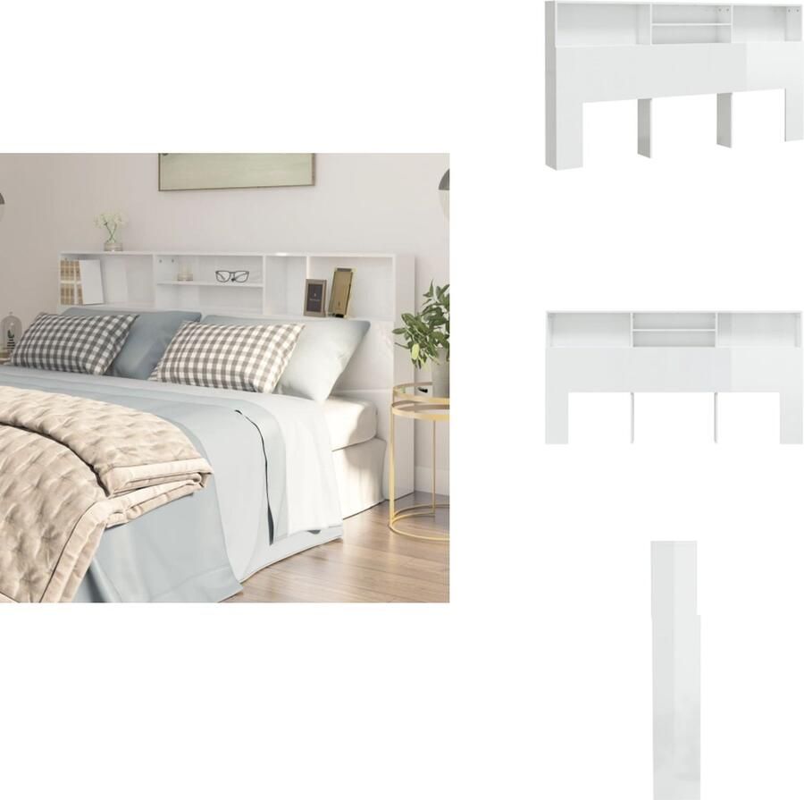 VidaXL Hoofdbordkast Hoofdbordkasten Hoofdeindekast Hoofdbord Kast Hoofdbordkast 200x19x103 5 cm hoogglans wit