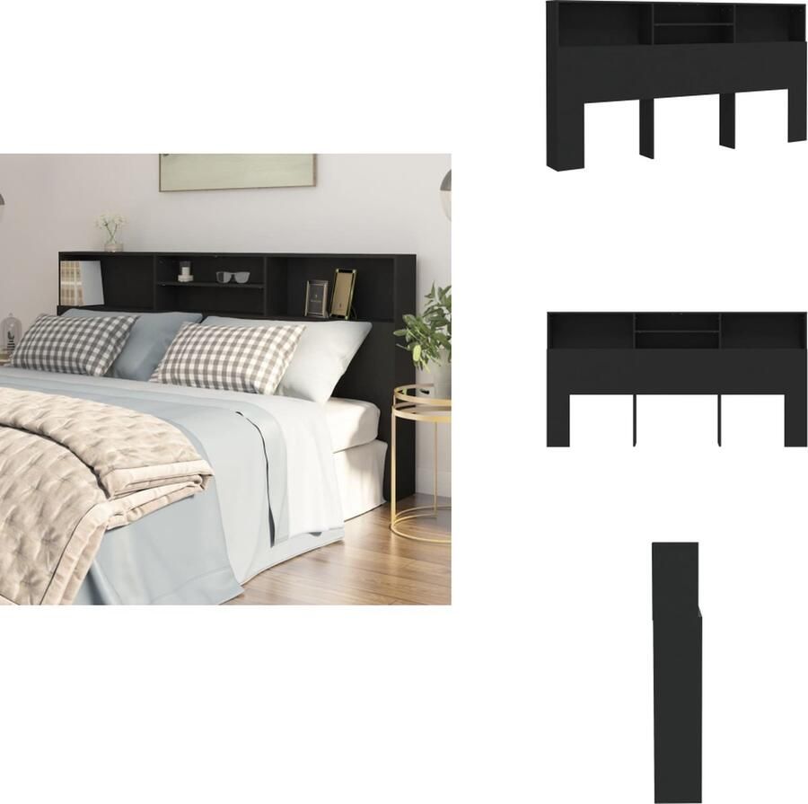 VidaXL Hoofdbordkast Hoofdbordkasten Hoofdeindekast Hoofdbord Kast Hoofdbordkast 200x19x103 5 cm zwart