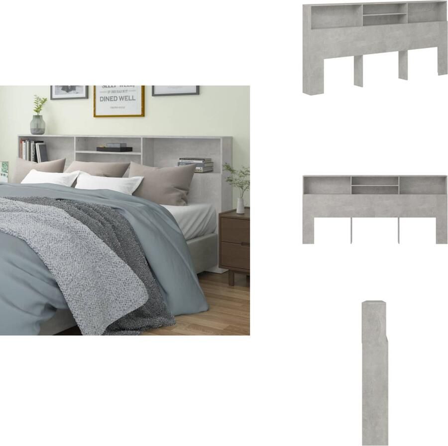VidaXL Hoofdbordkast Hoofdbordkasten Hoofdeindekast Hoofdbord Kast Hoofdbordkast 220x19x103 5 cm betongrijs - Foto 2