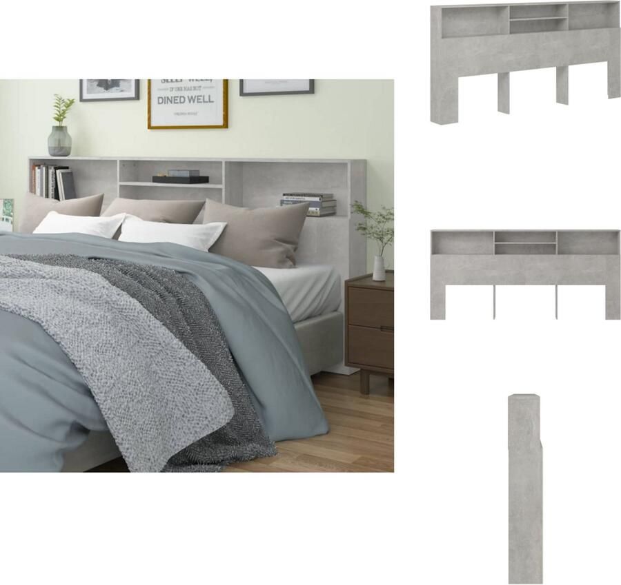 VidaXL Hoofdbordkast Hoofdbordkasten Hoofdeindekast Hoofdbord Kast Hoofdbordkast 220x19x103 5 cm betongrijs