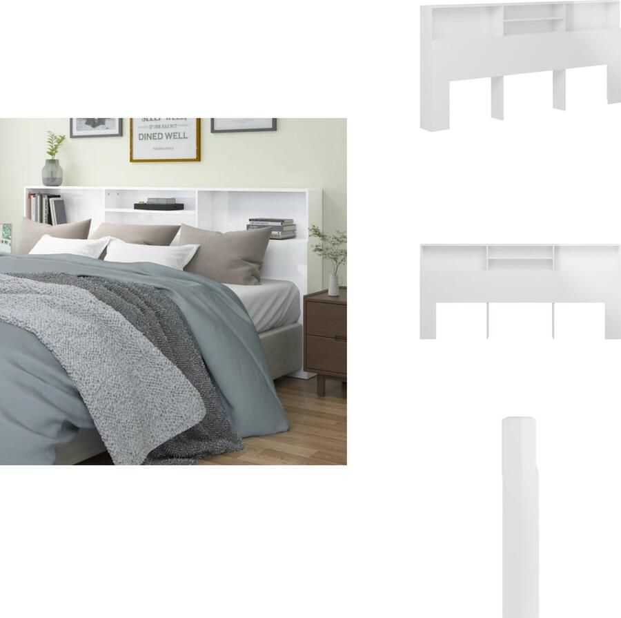 VidaXL Hoofdbordkast Hoofdbordkasten Hoofdeindekast Hoofdbord Kast Hoofdbordkast 220x19x103 5 cm hoogglans wit