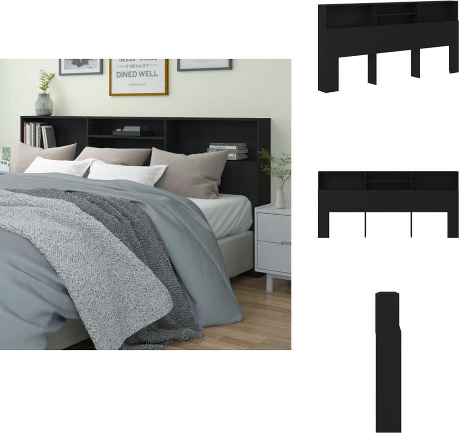 VidaXL Hoofdbordkast Hoofdbordkasten Hoofdeindekast Hoofdbord Kast Hoofdbordkast 220x19x103 5 cm zwart