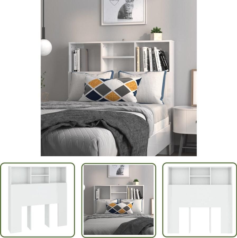 VidaXL Hoofdbordkast Hoogglans Wit 100x19x103 5 cm Hoofd Bordkast Hoofdkast Wand Headboard Opslagruimte Slaapkamer Meubels Houten Hoofdbord