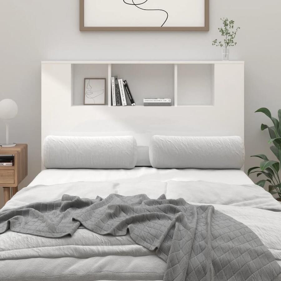VidaXL Hoofdbordkast Hoogglans Wit 120x102 5 cm Hoofd Bordkast Hoofdborden Slaapkamer Meubel Wand Headboard Houten Hoofdbord Bibliotheek Hoofdbord Opslagoplossing Modern Interieur Minimalistisch Design - Foto 2