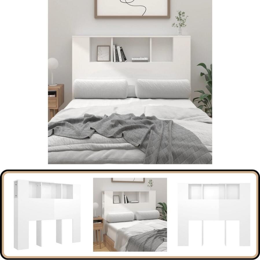 VidaXL Hoofdbordkast Hoogglans Wit 120x102 5 cm Hoofd Bordkast Hoofdborden Slaapkamer Meubel Wand Headboard Houten Hoofdbord Bibliotheek Hoofdbord Opslagoplossing Modern Interieur Minimalistisch Design