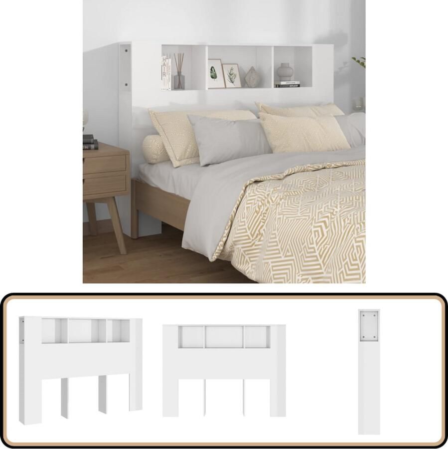 VidaXL Hoofdbordkast Hoogglans Wit 140x18 5x104 5 cm Hoofd Bord Kast Hoofdkast Wand Headboard Slaap Kamer Decoratie Houten Hoofdbord