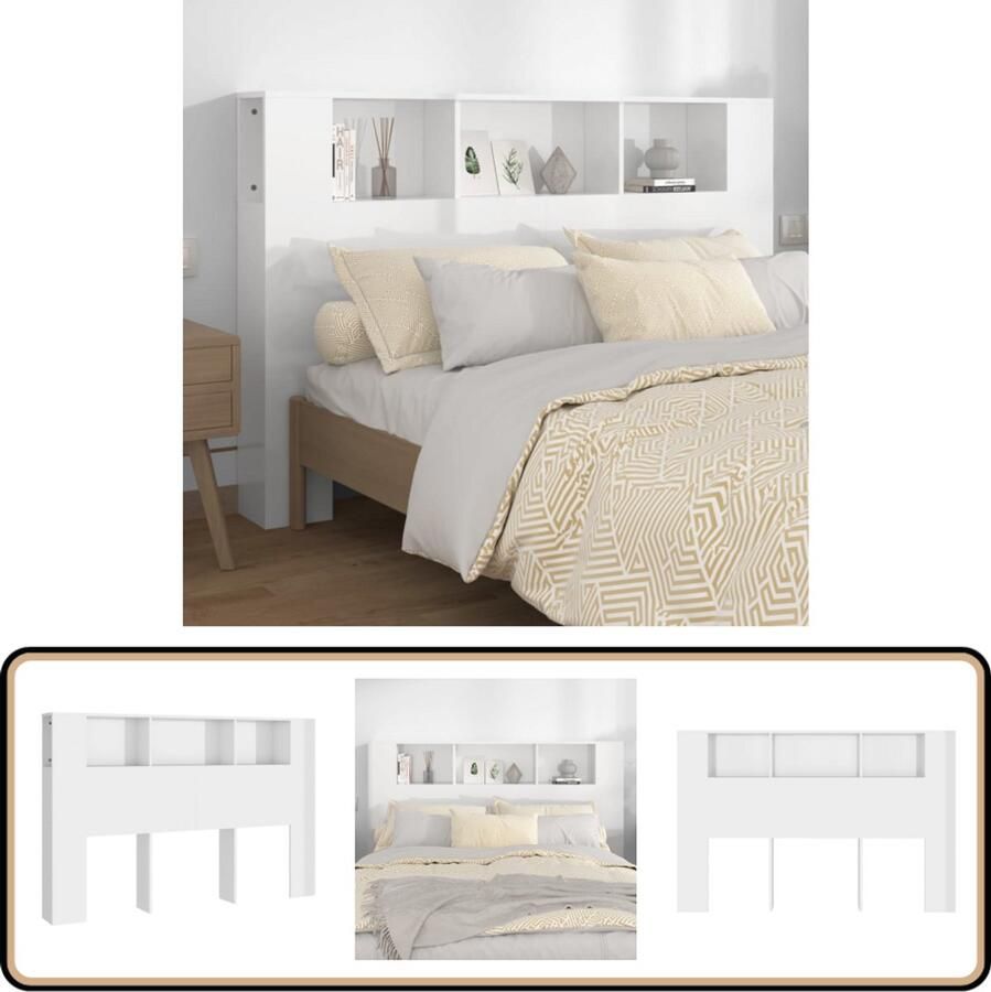 VidaXL Hoofdbordkast Hoogglans Wit 160x104x18 5 cm Hoofd Bord Kast Hoofdkast Slaapkamer Meubel Wand Montage Houten Hoofdbord Witte Hoofdbordkast Spaanplaat Bergruimte Design Hoofdbord Modern Hoofdeinde