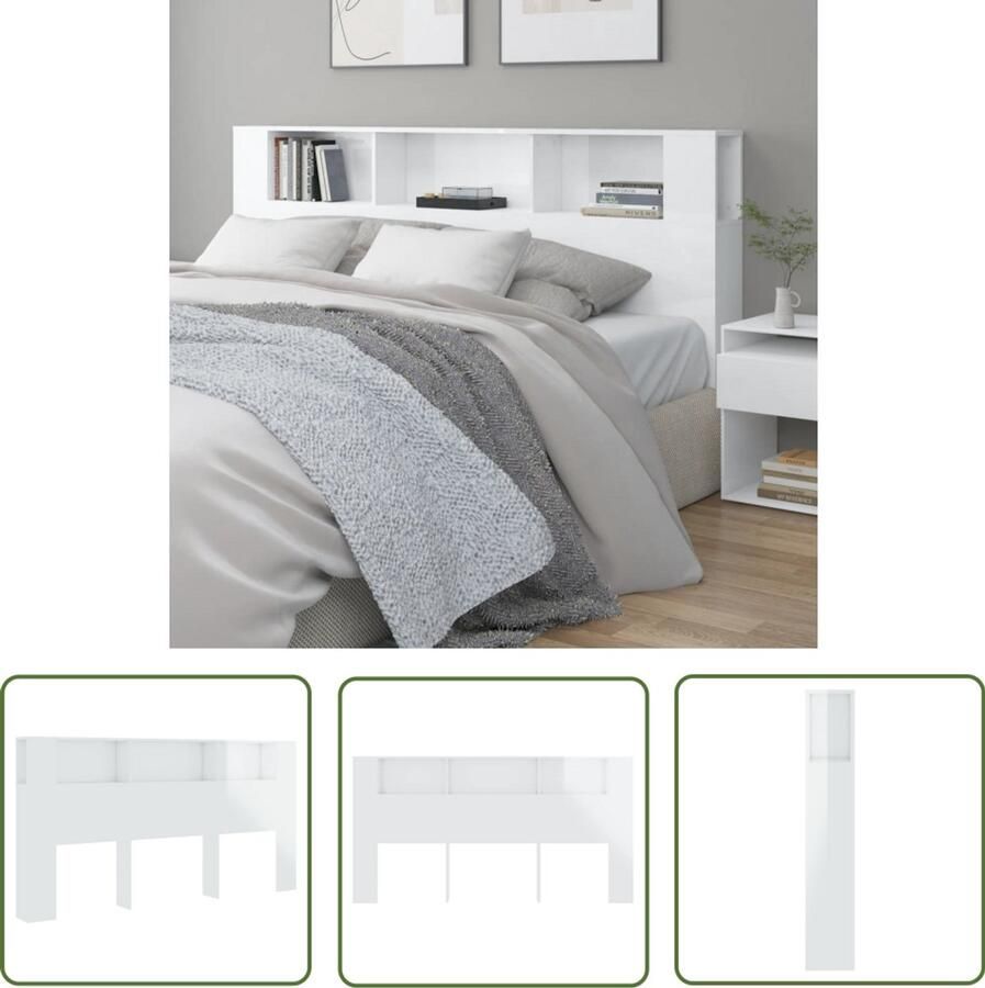 VidaXL Hoofdbordkast Hoogglans Wit 200x18 5x104 5 cm Hoofd Bordkast Hoofdkast Bedkap Slaap Kamermeubilair Houten Hoofdbord Bibliotheek Hoofdbord Opslag Ruimte