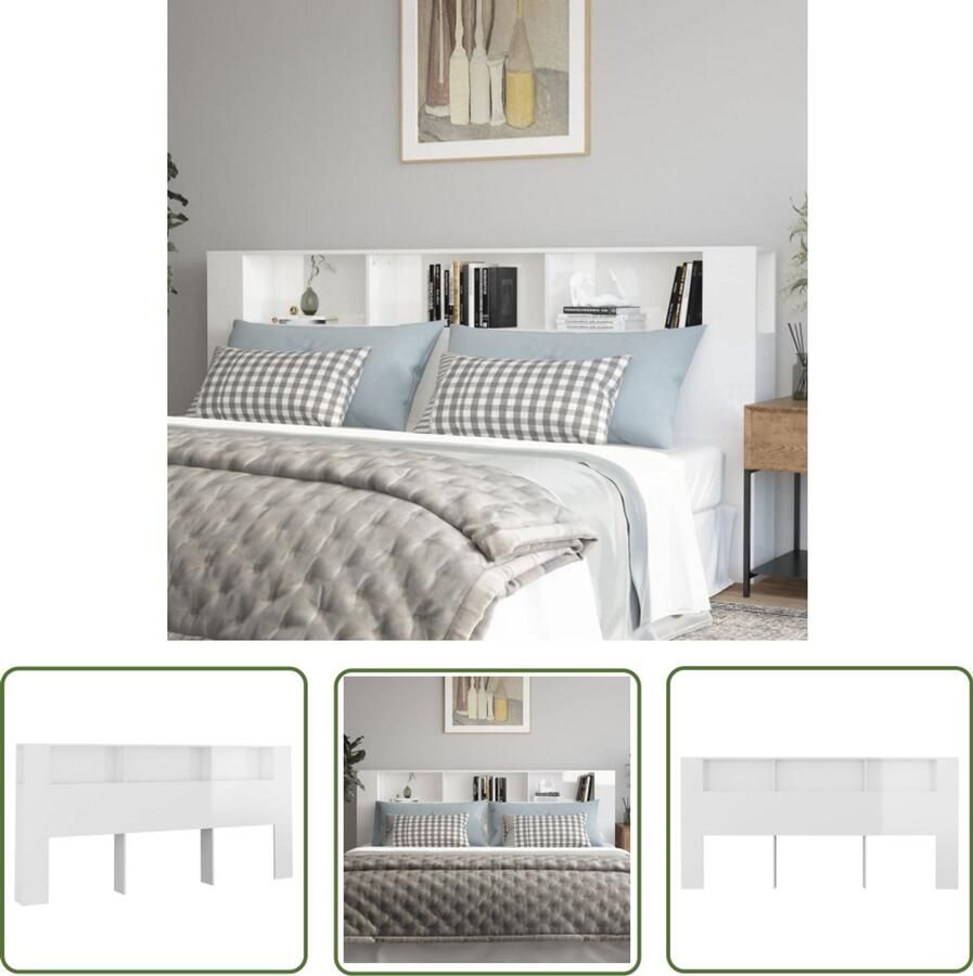 VidaXL Hoofdbordkast Hoogglans Wit 220x18 5x104 5 cm Hoofd Bord Kast Hoofdkast Bedkanten Slaapkamersdecoratie Houten Hoofdbord Witte Hoofdbordkast Opslagoplossing Kamer Accessoires Design Hoofdbord - Foto 2