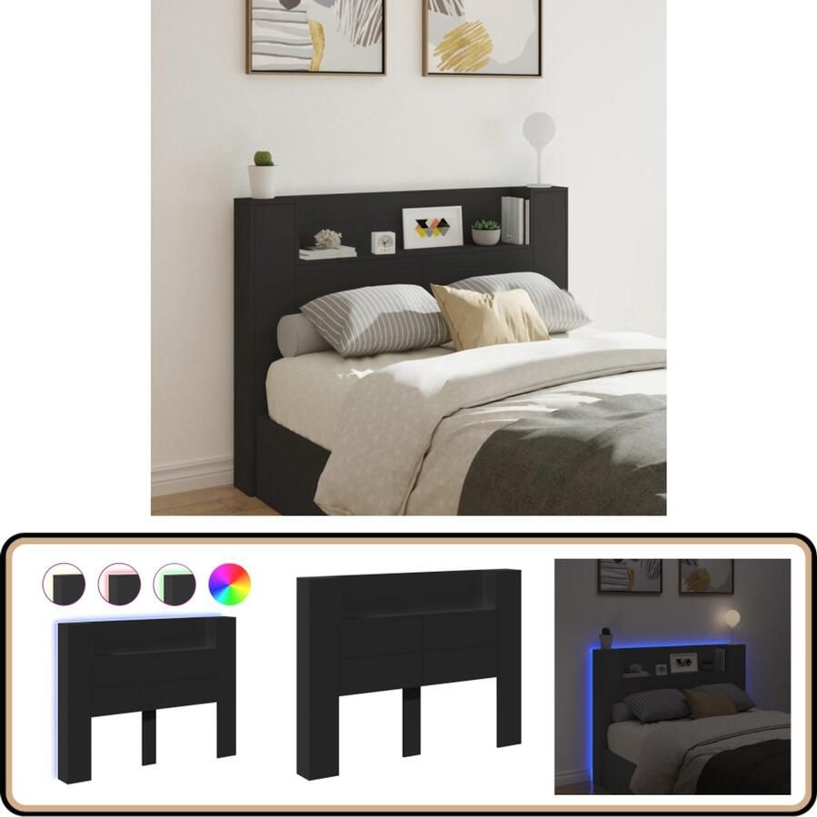 VidaXL Hoofdbordkast LED 140x16 5x103 5 cm Zwart Hoofdbordkast Hoofdbordkasten Hoofdbord Kast Hoofdbord Kast Bed