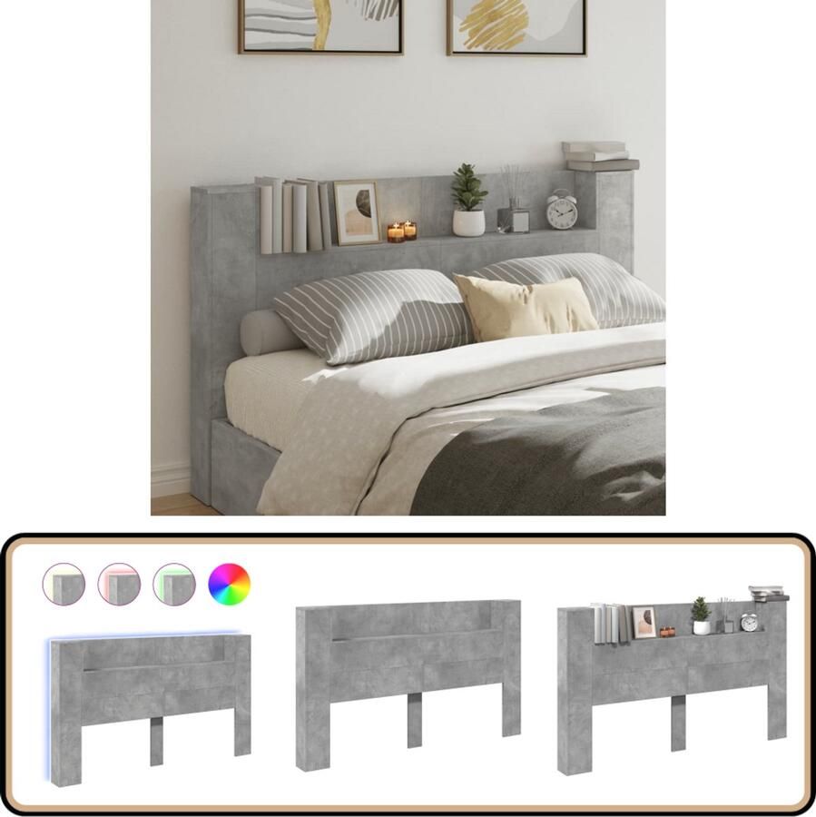 VidaXL Hoofdbordkast LED 180x16 5x103 5 cm Grijs Hoofdbord Led Lamp Rgb Licht Betonnen Grijs Houten Hoofdbord