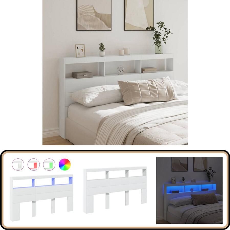 VidaXL Hoofdbordkast LED 180x17x102 cm Wit Hoofdbordkast Hoofdbordkasten Hoofdbord Kast Hoofdbord Kast Bed