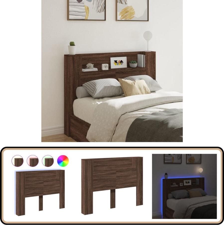 VidaXL Hoofdbordkast LED Bruin eiken 140 cm Hoofdbord Kast Led Hoofdbord Met Lampjes Bedside Table Nachtkastje