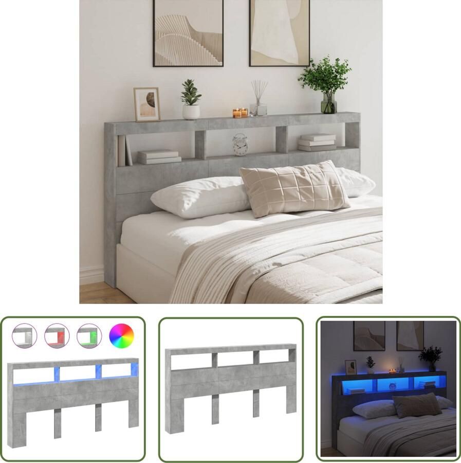 VidaXL Hoofdbordkast LED Verlichting Betongrijs Hoofdbord Led Verlichting Hoofdkast Bedding Bedroom Furniture