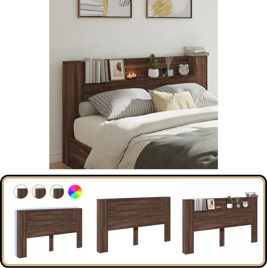 VidaXL Hoofdbordkast LED Verlichting Bruin Eiken Hoofdbordkast Led Verlichting Bedroom Furniture Houten Hoofdbord Tv Headboard