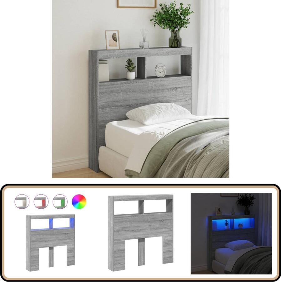 VidaXL Hoofdbordkast LED-verlichting Grijs Eiken Hoofd Bordkast Led Hoofdbord Met Lampjes Slaap Kamermeubels Bedroom Furniture