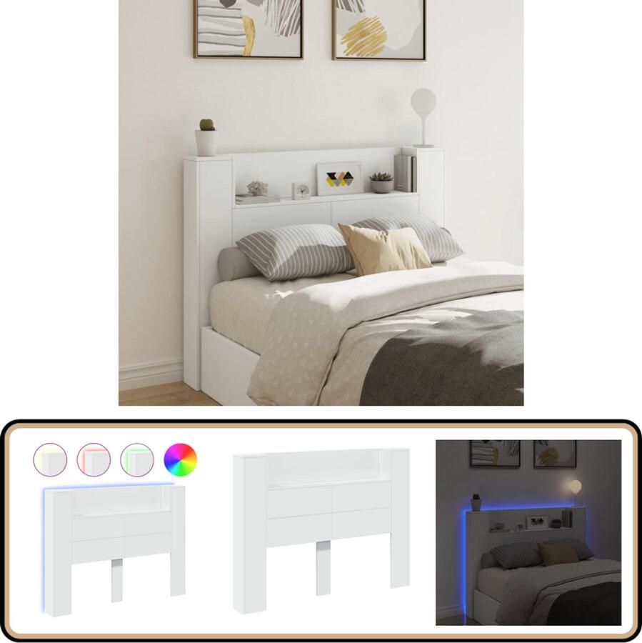 VidaXL Hoofdbordkast LED Wit 140x16 5x103 5 cm Hoofdbord Led Hoofdbord Kast Bedding Slaapkamers