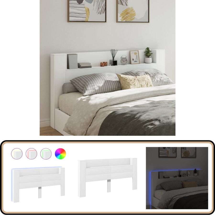 VidaXL Hoofdbordkast LED Wit 200x16 5x103 5 cm Hoofdbord Kast Led Hoofdbord Met Lampjes Slaapkamersdecoratie Houten Hoofdbord