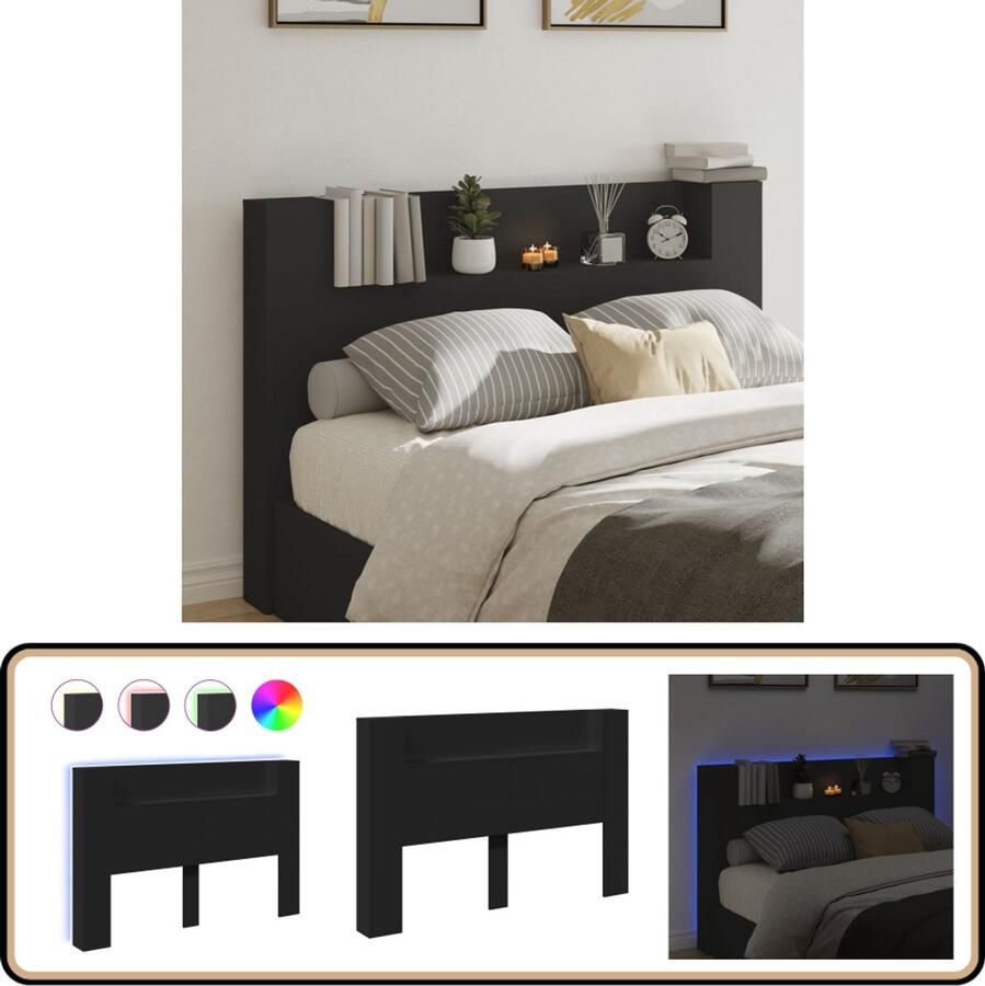 VidaXL Hoofdbordkast LED Zwart 160x16 5x103 5 cm Hoofdbord Kast Led Hoofdbord Met Lampjes Bedside Table Slaapkamersdecoratie