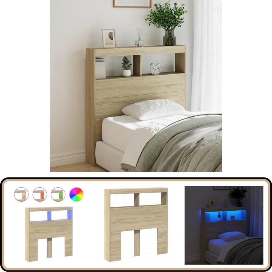 VidaXL Hoofdbordkast met LED 100x17x102 cm Hoofdbordkast Led Verlichting Bedroom Furniture Houten Hoofdbord Bruine Hoofdbord