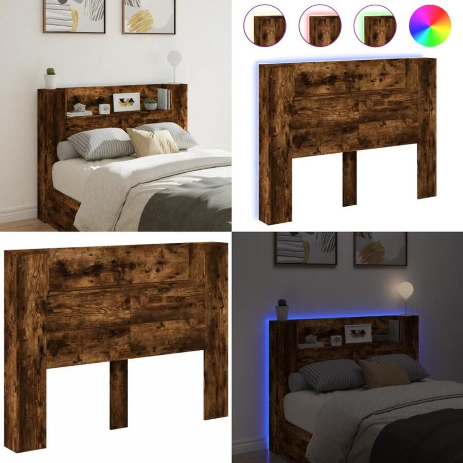 VidaXL Hoofdbordkast met LED 140x16 5x103 5 cm gerookt eikenkleurig Hoofdbordkast Hoofdbordkasten Hoofdbord Kast Hoofdbord Kast Bed