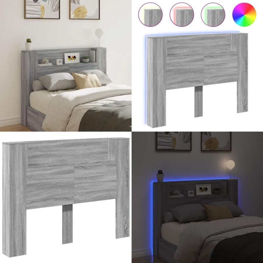 VidaXL Hoofdbordkast met LED 140x16 5x103 5 cm grijs sonoma Hoofdbordkast Hoofdbordkasten Hoofdbord Kast Hoofdbord Kast Bed