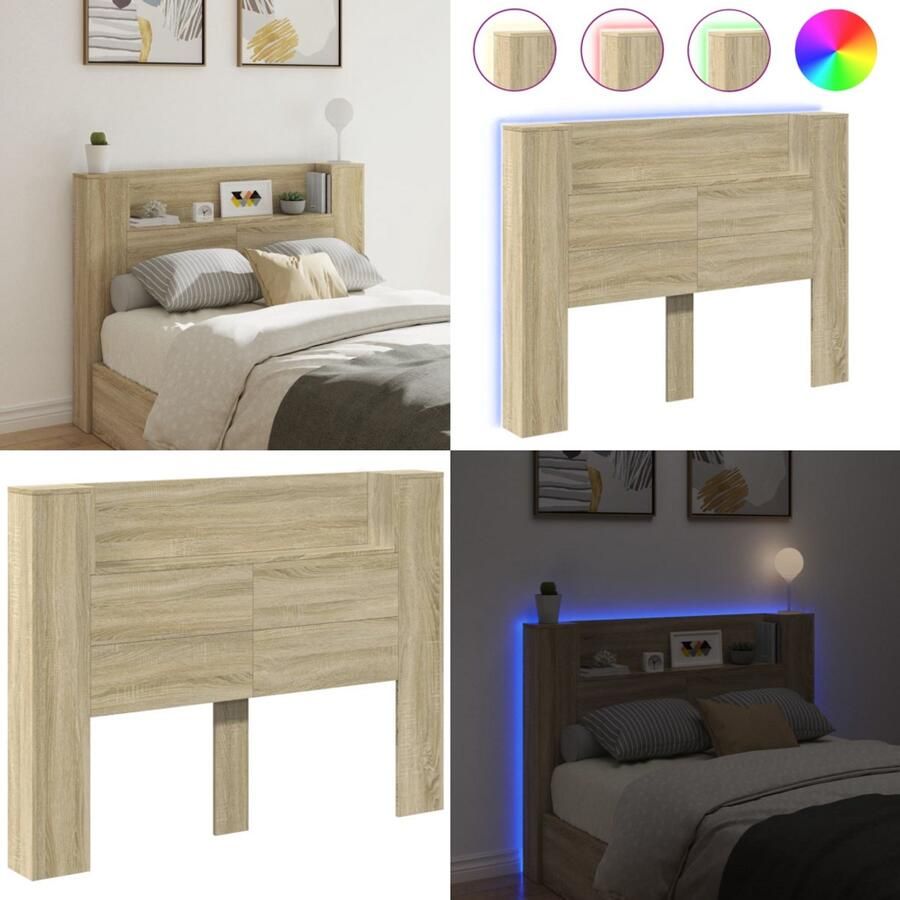VidaXL Hoofdbordkast met LED 140x16 5x103 5 cm sonoma eikenkleurig Hoofdbordkast Hoofdbordkasten Hoofdbord Kast Hoofdbord Kast Bed