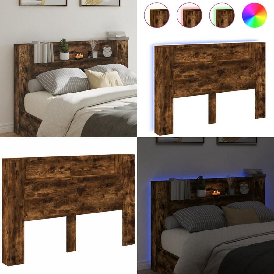 VidaXL Hoofdbordkast met LED 160x16 5x103 5 cm gerookt eikenkleurig Hoofdbordkast Hoofdbordkasten Hoofdbord Kast Hoofdbord Kast Bed