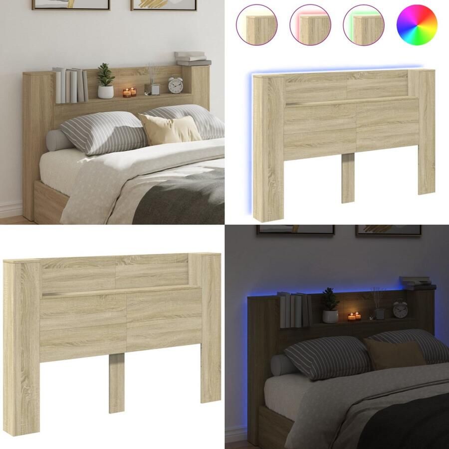VidaXL Hoofdbordkast met LED 160x16 5x103 5 cm sonoma eikenkleurig Hoofdbordkast Hoofdbordkasten Hoofdbord Kast Hoofdbord Kast Bed