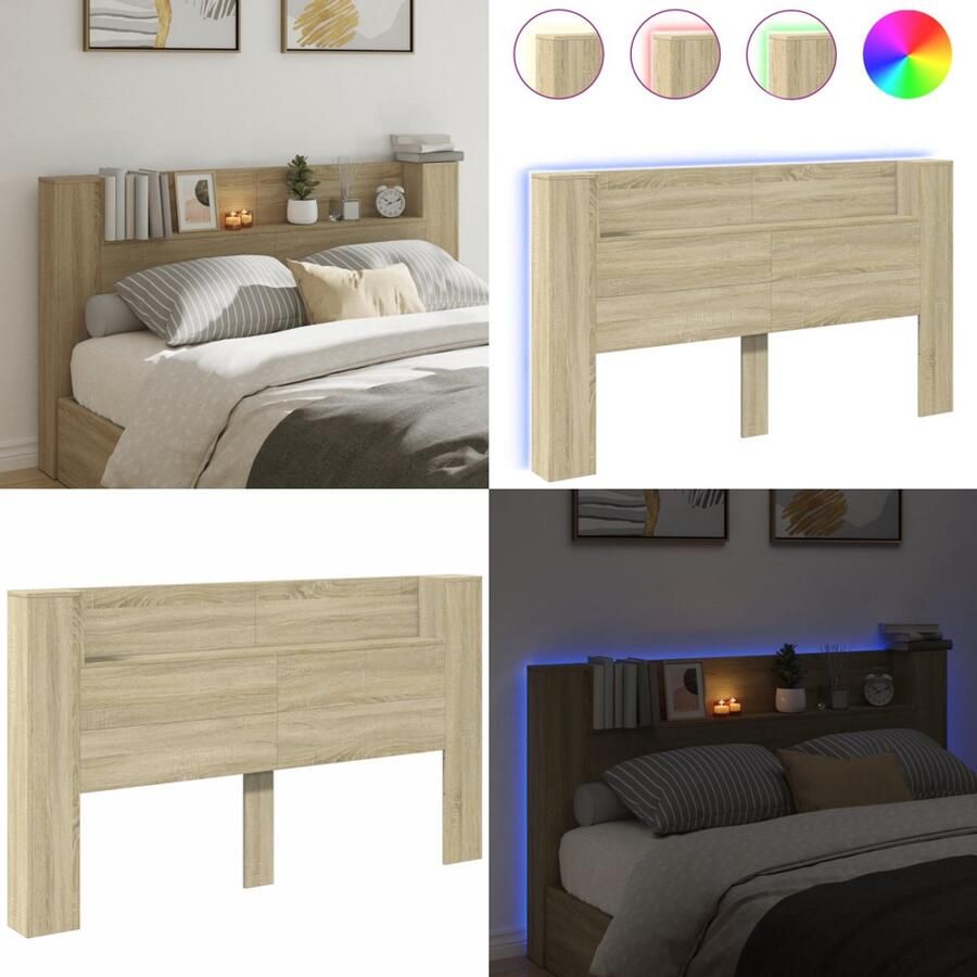 VidaXL Hoofdbordkast met LED 180x16 5x103 5 cm sonoma eikenkleurig Hoofdbordkast Hoofdbordkasten Hoofdbord Kast Hoofdbord Kast Bed
