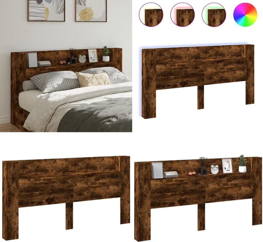 VidaXL Hoofdbordkast met LED 200x16 5x103 5 cm gerookt eikenkleurig Hoofdbordkast Hoofdbordkasten Hoofdbord Kast Hoofdbord Kast Bed