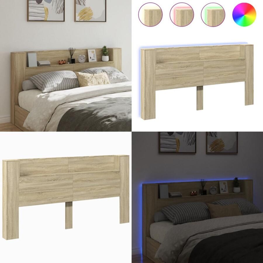 VidaXL Hoofdbordkast met LED 200x16 5x103 5 cm sonoma eikenkleurig Hoofdbordkast Hoofdbordkasten Hoofdbord Kast Hoofdbord Kast Bed